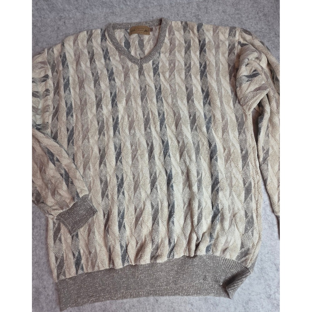 Vintage Shenandoah 3D Textured Knit Sweater XL V-Neck Grandpacore 90s USA Made